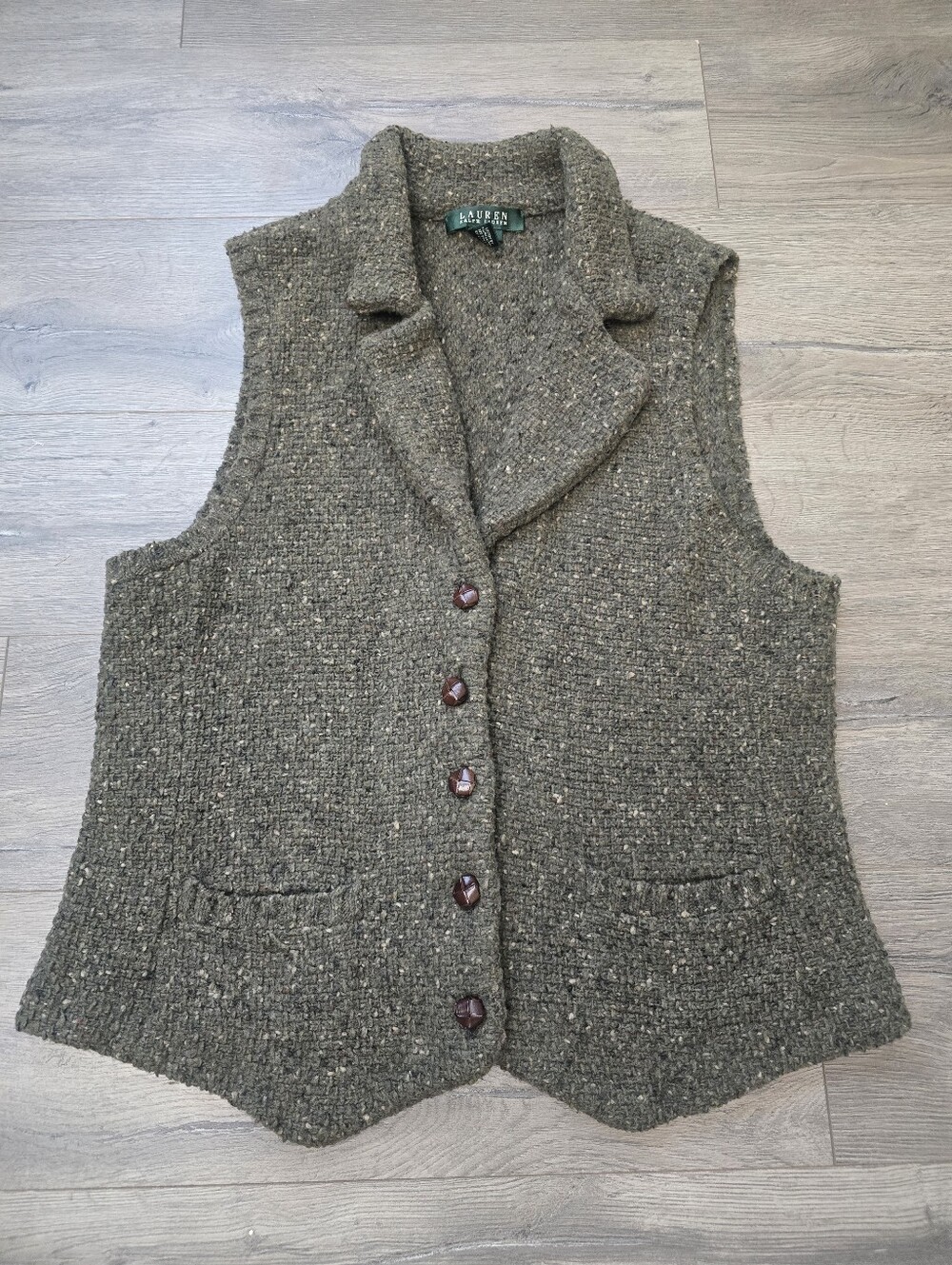 Lauren Ralph Lauren Sweater Vest Wool Cashmere Olive Green Flecked Large - Picture 1 of 9